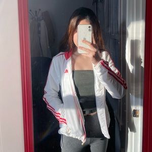 Adidas red and white track suit